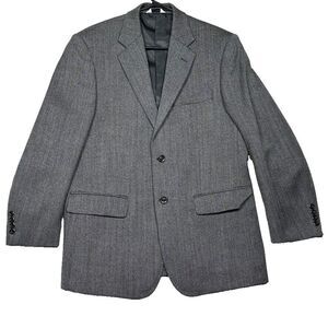 Joseph Feiss Mens 40 S Black Lambswool Sports Coat Blazer Gray Herringbone